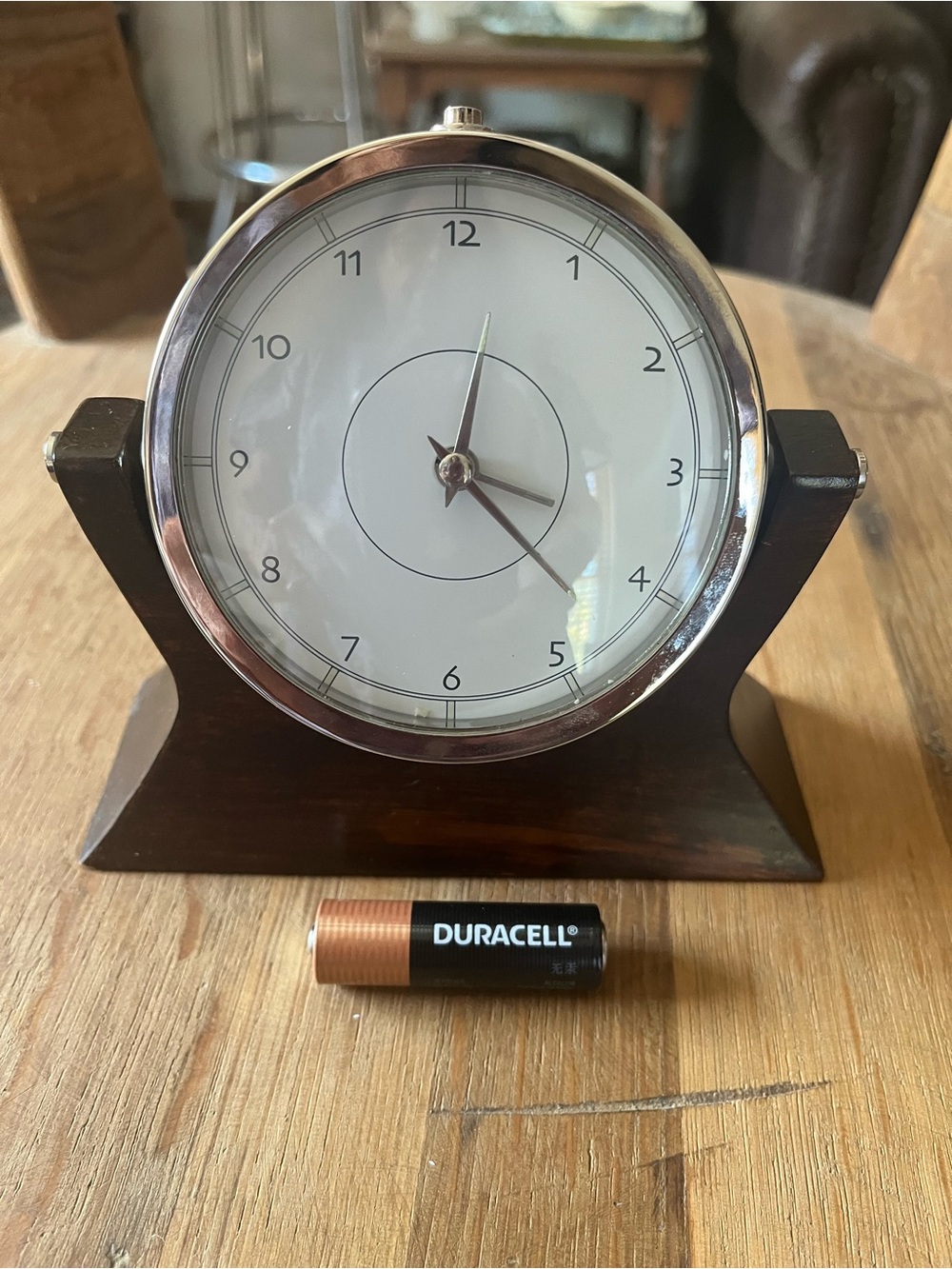 Wooden Mantel Clock with Silver Trim - Brown and Silver by Pottery Barn